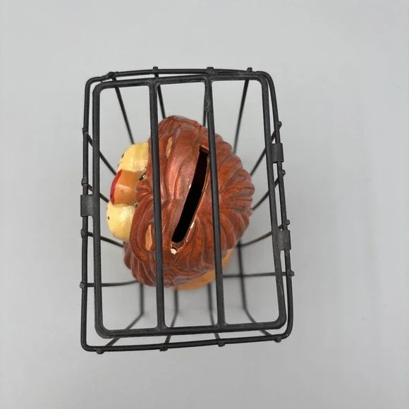 Vintage Coin Bank, Lion In A Cage "Please Feed Me" Ceramic Bank, 5" 80's  Taiwan - Picture 2 of 16